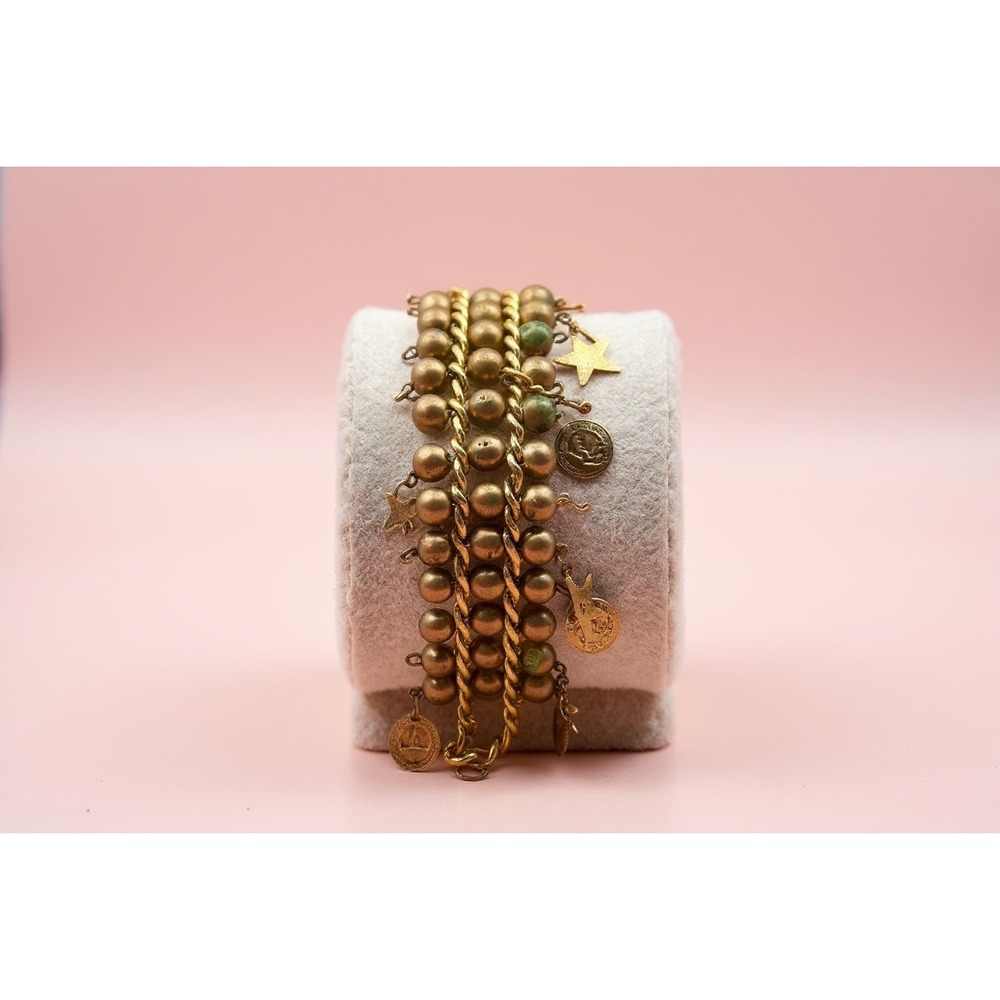 Vintage Enmex Quartz Charm Bracelet Watch – Gold Tone Stars & Coins Boho - Picture 2 of 13